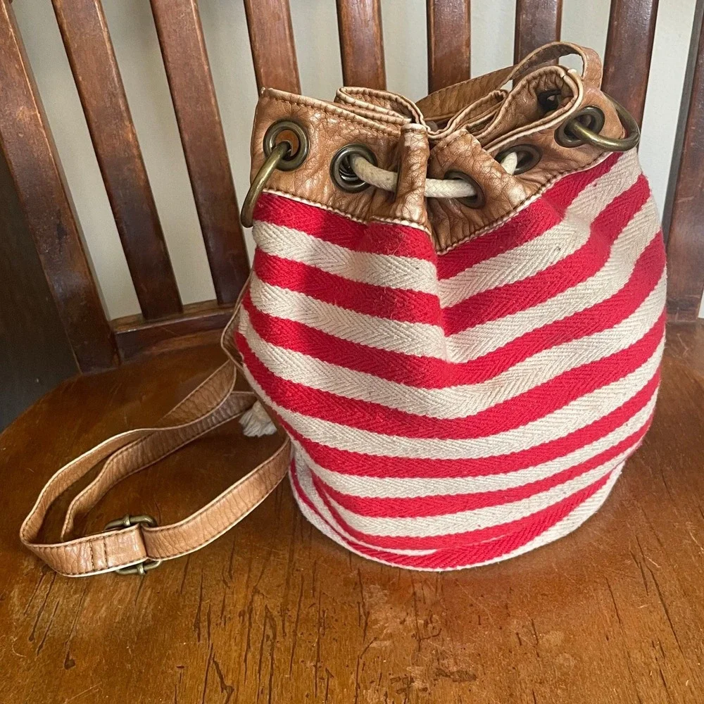 RETRO Arizona Jean‎ Co Slouchy Canvas Rope Drawstring Bucket Bag Crossbody 2010s